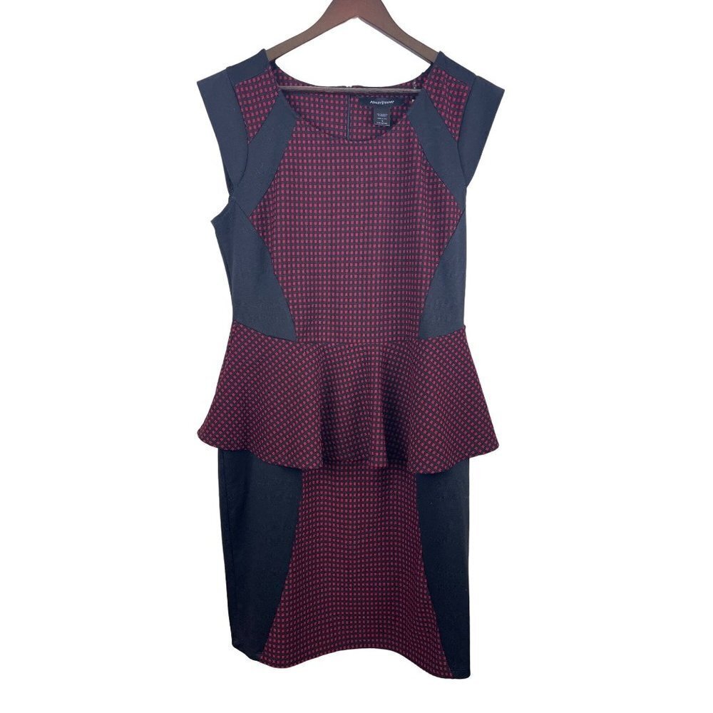 Ashley Stewart Cap Sleeve Peplum Red Black Plaid Dress Women's Size 12